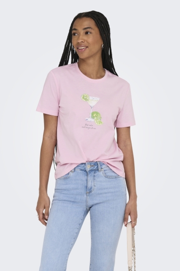 Only T-shirt ONLKELSEY LIFE S/S REG TEE CS JRS 15363836 ROSEATE SPOONBILL/MARGARITA