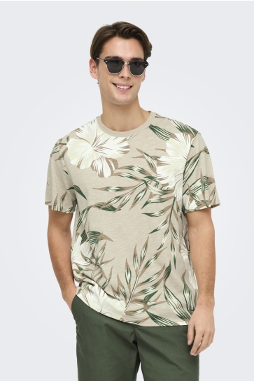 Only & Sons T-shirt ONSKLOP REG SS FLORAL TEE NOOS 22022164 Silver Lining/LILY