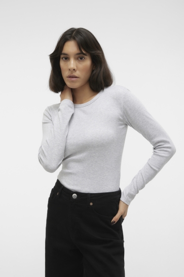 Vero Moda T-shirt VMCHLOE LS SHORT TOP JRS NOOS 10306897 LIGHT GREY MELANGE