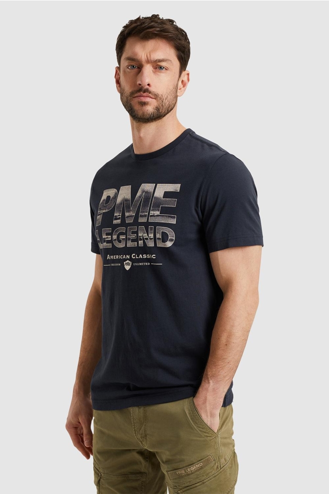 PME legend blauwe heren t-shirt | Model zijaanzicht