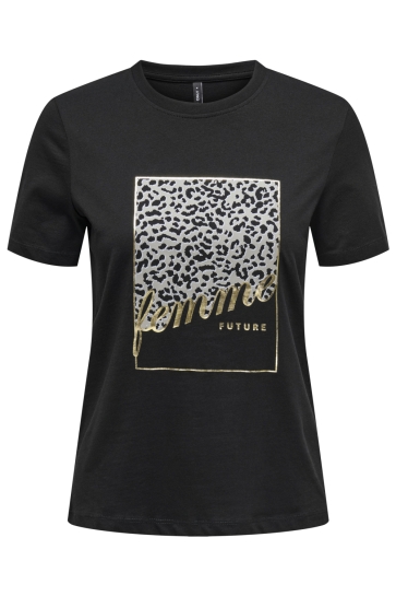 Only T-shirt ONLTANYA LIFE REG S/S LEO PRINT TOP 15355699 BLACK/FEMME