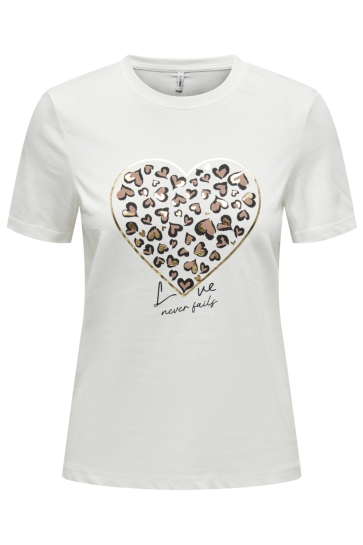 Only T-shirt ONLTANYA LIFE REG S/S LEO PRINT TOP 15355699 CLOUD DANCER/HEART