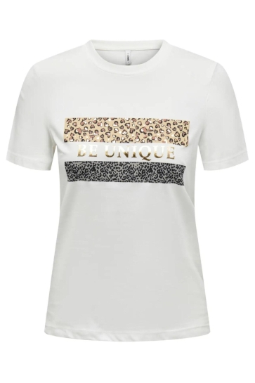 Only T-shirt ONLTANYA LIFE REG S/S LEO PRINT TOP 15355699 CLOUD DANCER/UNIQUE