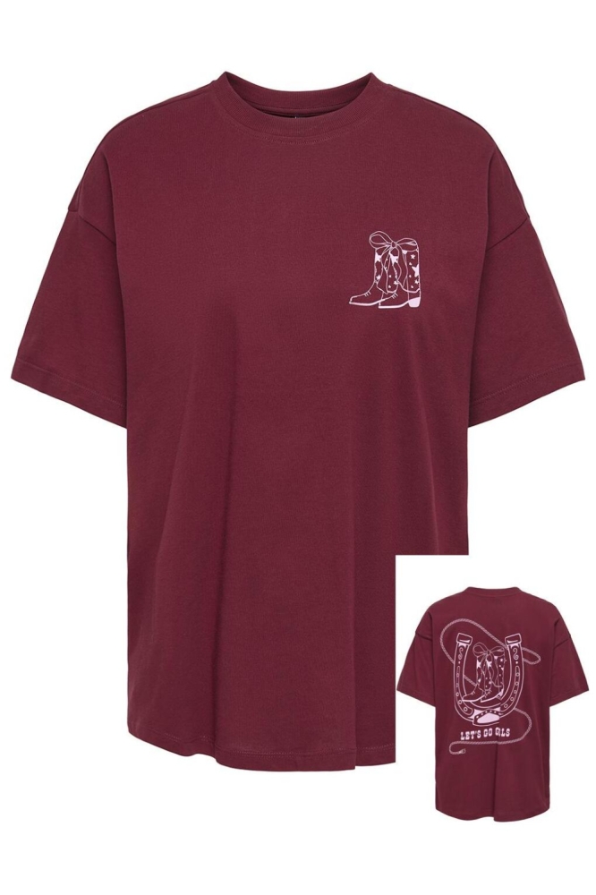 Only bordeaux dames t-shirt | Vooraanzicht