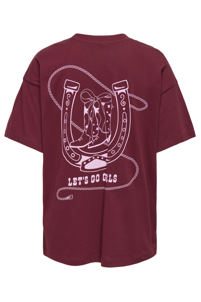 Only bordeaux dames t-shirt | Achteraanzicht