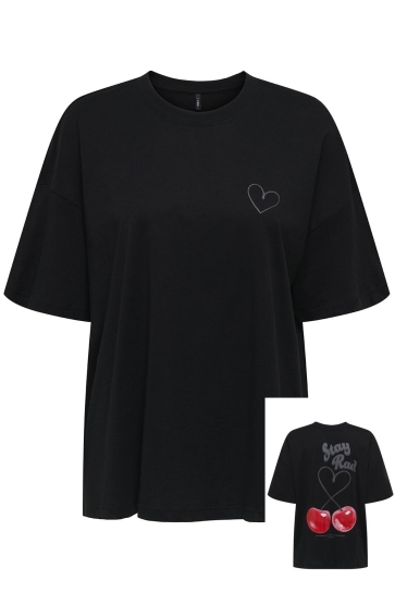 Only T-shirt ONLCARRIE LIFE S/S CHERRY TOP BOX J 15351644 BLACK/RAD