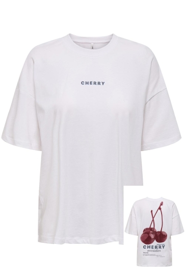 Only T-shirt ONLCARRIE LIFE S/S CHERRY TOP BOX J 15351644 BRIGHT WHITE/ASSOCIATION