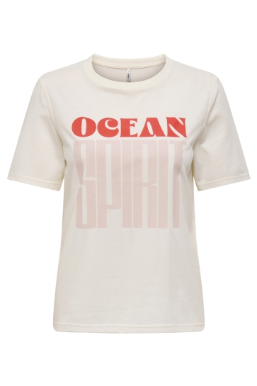 Only T-shirt ONLABELONE S/S WORD TOP BOX JRS 15349954 CLOUD DANCER/SPIRIT