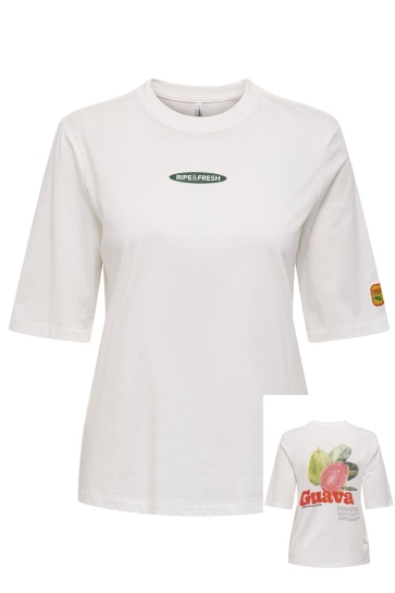 Only T-shirt ONLPHOEBE S/S FRESH TOP BOX JRS 15351369 CLOUD DANCER/GUAVA