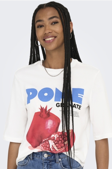 Only T-shirt ONLPHOEBE S/S FRESH TOP BOX JRS 15351369 CLOUD DANCER/POMEGRANATE