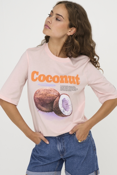 Only roze dames t-shirt | Model vooraanzicht
