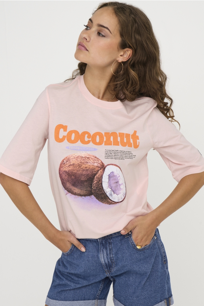 Only roze dames t-shirt | Model vooraanzicht
