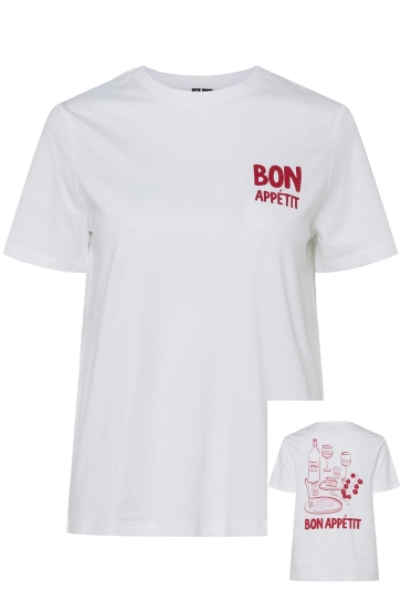 Pieces T-shirt PCTALIA SS PRINTED T-SHIRT JRS BC 17157109 BRIGHT WHITE/BON APPETI