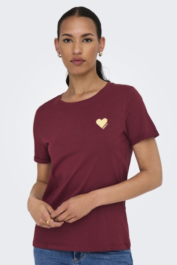 Only T-shirt ONLKITA LIFE S/S TOP NOOS 15244714 CABERNET/GOLD GLITT
