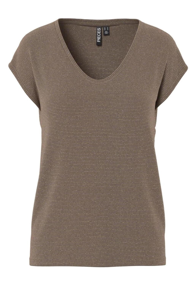 Pieces bruine dames t-shirt | Vooraanzicht