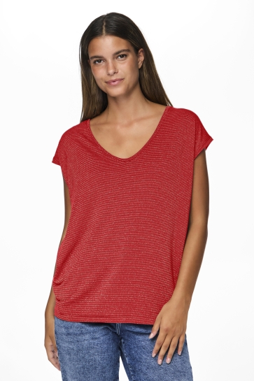 Pieces T-shirt PCBILLO TEE LUREX STRIPES JRS NOOS 17078572 POPPY RED