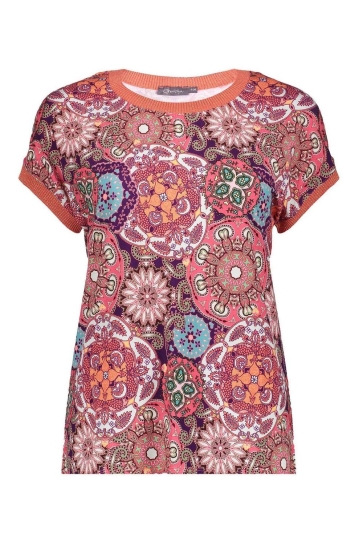 Geisha T-shirt SARAH TOP MET PRINT 42053 60 Raspberry/Coral