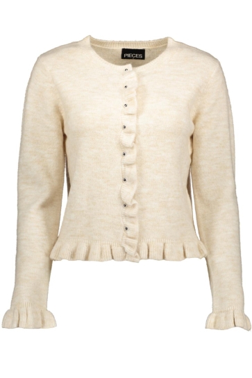 Pieces Vest PCLYDIA LS FRILL KNIT CARDIGAN FSY 17162510 BIRCH