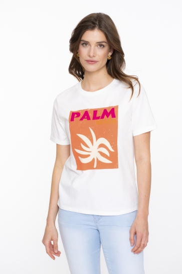 Geisha T-shirt BASIC T SHIRT MET PALM GRAPHIC 52413 41 000010 OFF WHITE/ORANGE