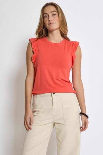 Peppercorn T-shirt TEMPERENCE RUFFLE JERSEY PC7731 4174 HOT CORAL