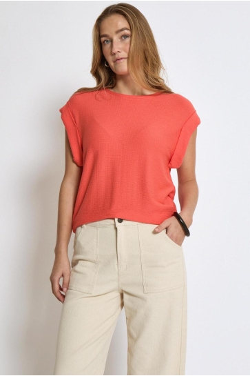 Peppercorn T-shirt AVERLY WIDE CUFF T SHIRT PC7860 4174 HOT CORAL