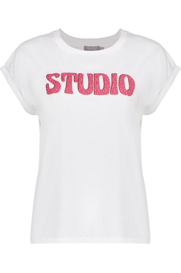 Geisha T-shirt BASIC T SHIRT MET TEKST 52398 41 000010 OFF WHITE/FUCHSIA