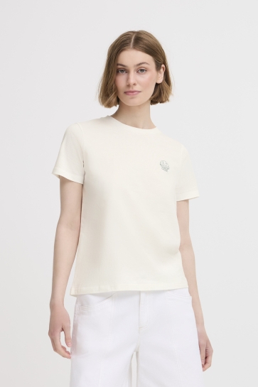 Ichi T-shirt IHCAMINO SS27 20123353 204715 CLOUD DANCER W PINE GREEN