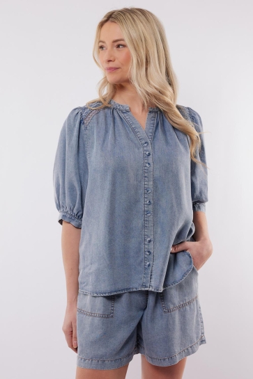 C&S The Label Blouse MONTEROSSO TOP 2ZFBC12 903 DENIM MID BLUE