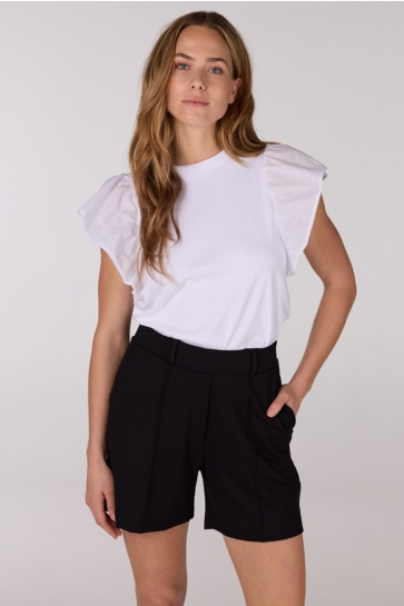 Juffrouw Jansen T-shirt FELIPA HS25 SHIRT CO 129 RUFFLED CAP SLEEVE 000000 WIT