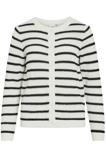 Vila Vest VIDALO O-NECK L/S KNIT CARDIGAN - N 14112299 White Alyssum/BLACK