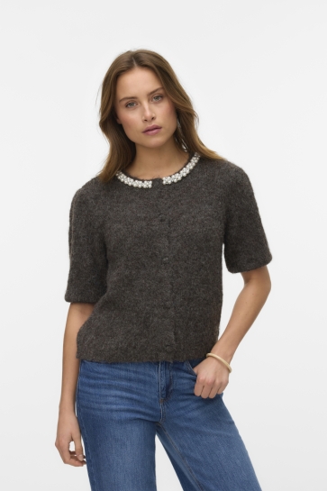 Vero Moda Vest VMOCEAN 2/4 O-NECK JEWELLERY CARDIG 10334965 Chocolate Torte/MELGANE AS