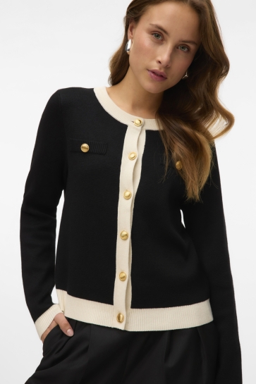 Vero Moda Vest VMOLI LS O-NECK CARDIGAN 10336384 Black/W. BIRCH