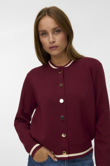 Vero Moda Vest VMEVELIJN LS BOMBER KNIT CARDIGAN E 10341071 SYRAH/W. BIRCH D