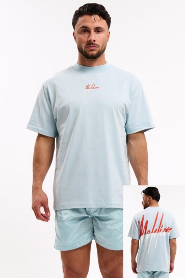 Malelions T-shirt MEN SPLIT T SHIRT MM1 HS25 19 828 LIGHT BLUE/CORAL