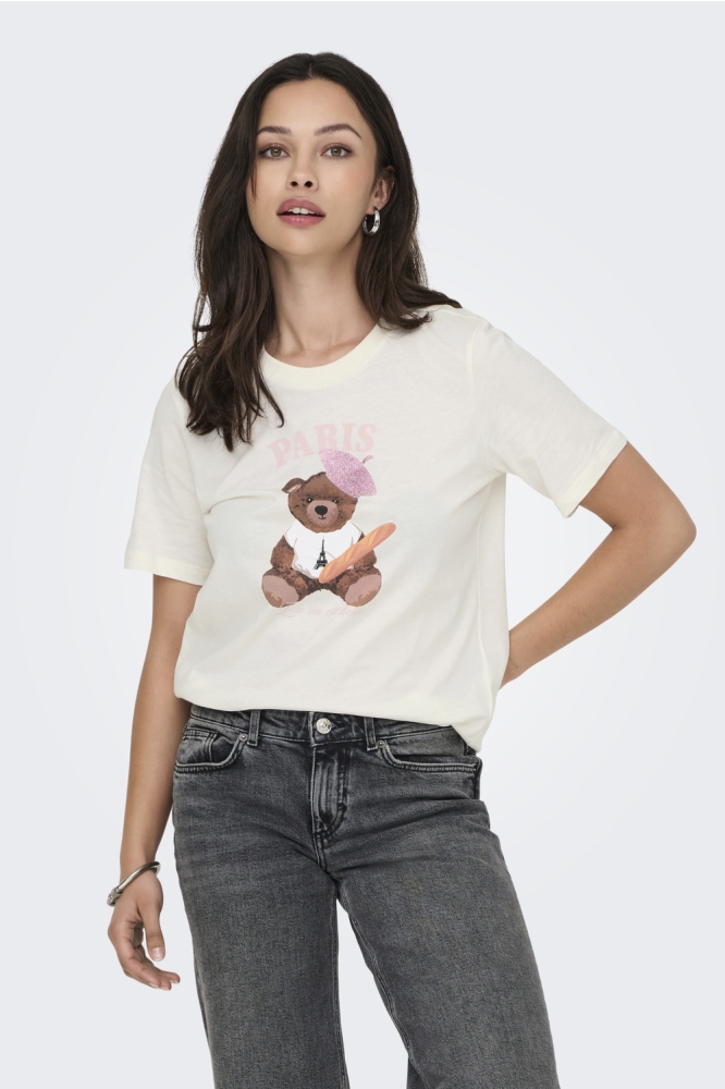 Only witte dames t-shirt | Model vooraanzicht