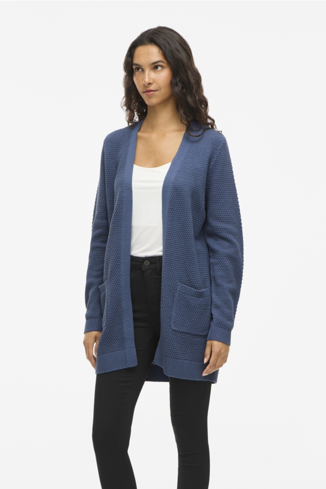 Vila blauwe dames vest | Model vooraanzicht