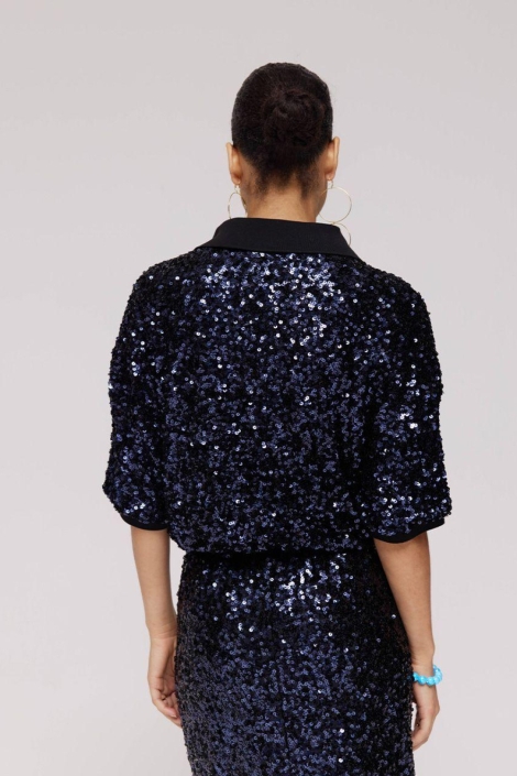 Harper & Yve blauwe dames t-shirt | Model achteraanzicht