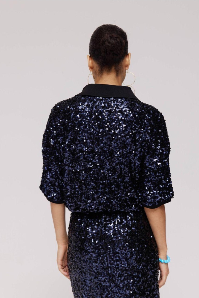 Harper & Yve blauwe dames t-shirt | Model achteraanzicht