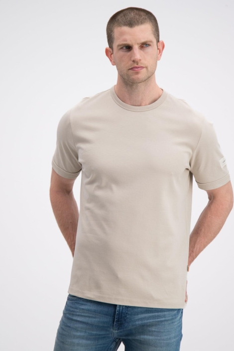 Gabbiano beige heren t-shirt | Model vooraanzicht