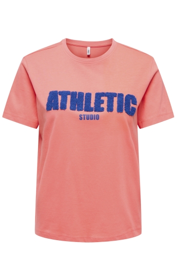 Only T-shirt ONLTES LIFE REG S/S TOP CS JRS 15369093 FUSION CORAL/ATHLETIC