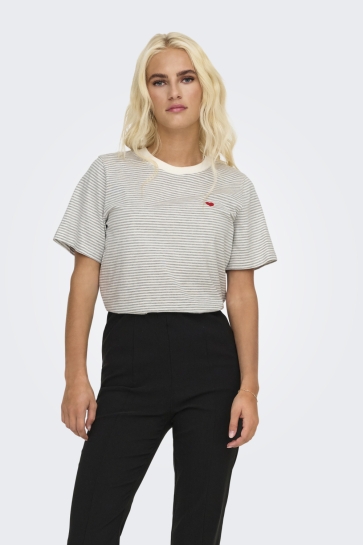 Jacqueline de Yong T-shirt JDYPISA S/S PRINT TOP JRS NOOS 15298612 CLOUD DANCER/LGM Y/D STRIPES