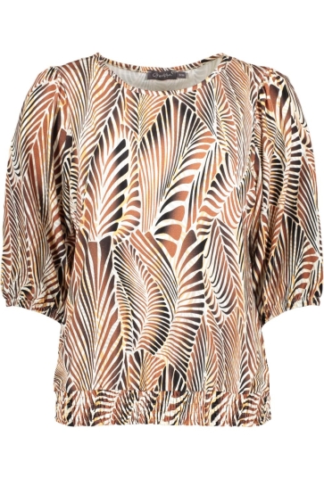 Geisha T-shirt ELLA T SHIRT MET DRIEKWART MOUWEN EN PRINT 52137 60 Pr.02 Camel/Sand