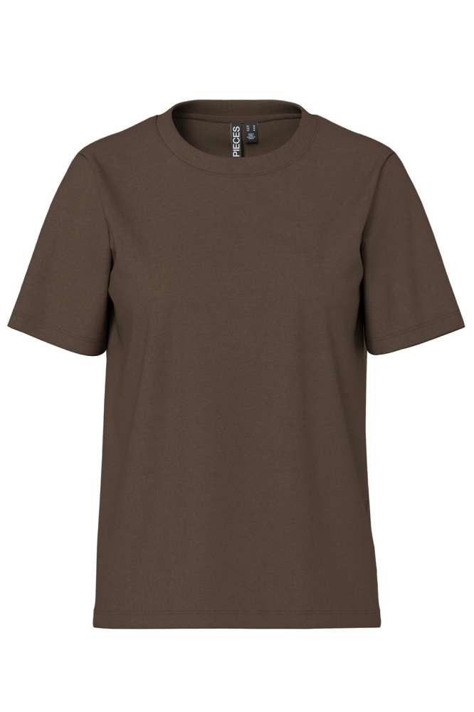 Pieces bruine dames t-shirt | Vooraanzicht
