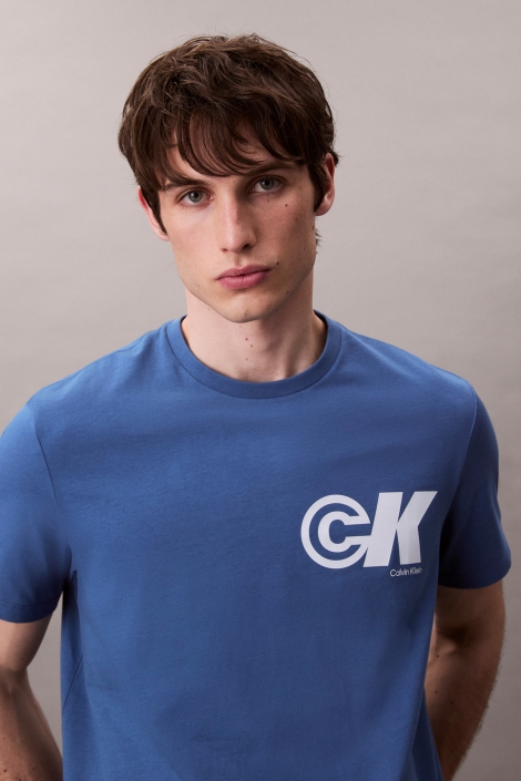 Calvin Klein blauwe heren t-shirt | Close up
