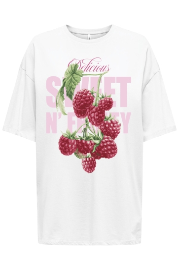 Only T-shirt ONLROSIE S/S OVERSIZE TEE CS JRS 15369746 BRIGHT WHITE/SWEET N FRUITY