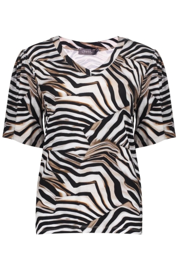 Geisha T-shirt JAZZ T SHIRT MET V HALS EN PRINT 52445 60 000010 OFF-WHITE/BLACK