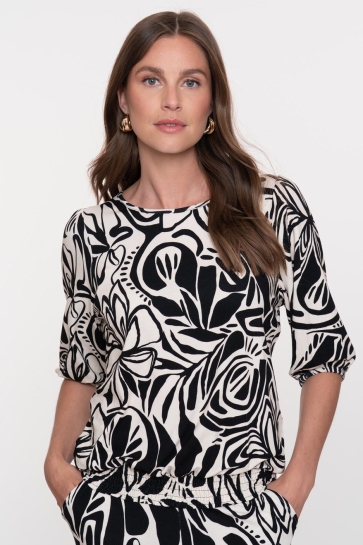 Geisha T-shirt ELLA T SHIRT MET GRAFISCHE PRINT 000999 BLACK/OFF-WHITE