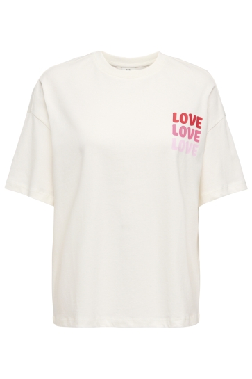 Jacqueline de Yong JDYCARLA S/S OVERSIZE T-SHIRT JRS 15356228 CLOUD DANCER/LOVE