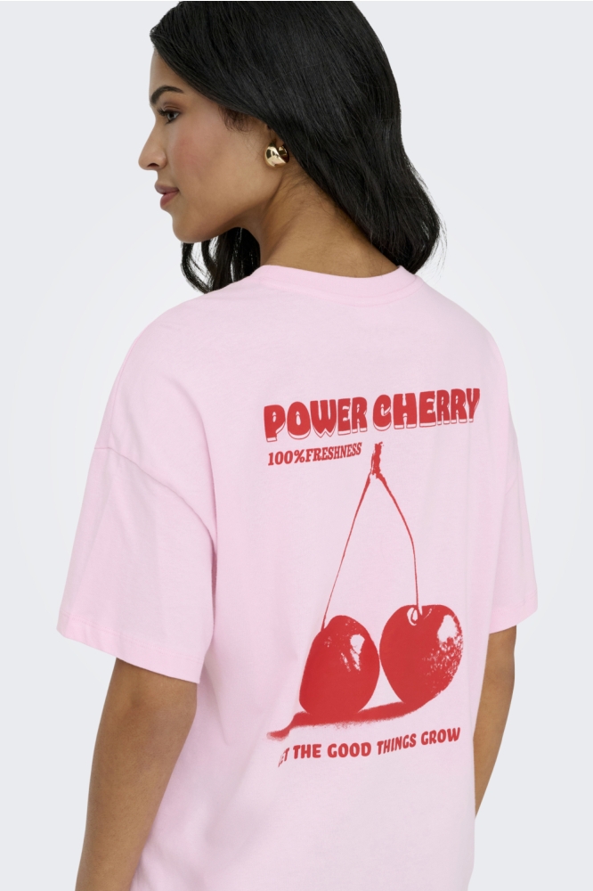 Jacqueline de Yong roze dames t-shirt | Model achteraanzicht