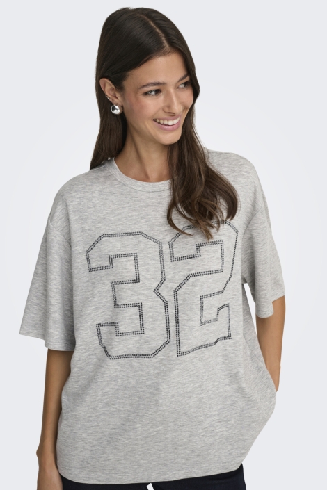 Jacqueline de Yong grijze dames t-shirt | Model vooraanzicht